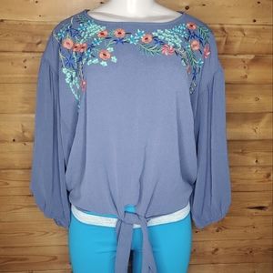 ❤️ New Annabelle blue top embroidered 3/4 sleeve spring flowy size L and M